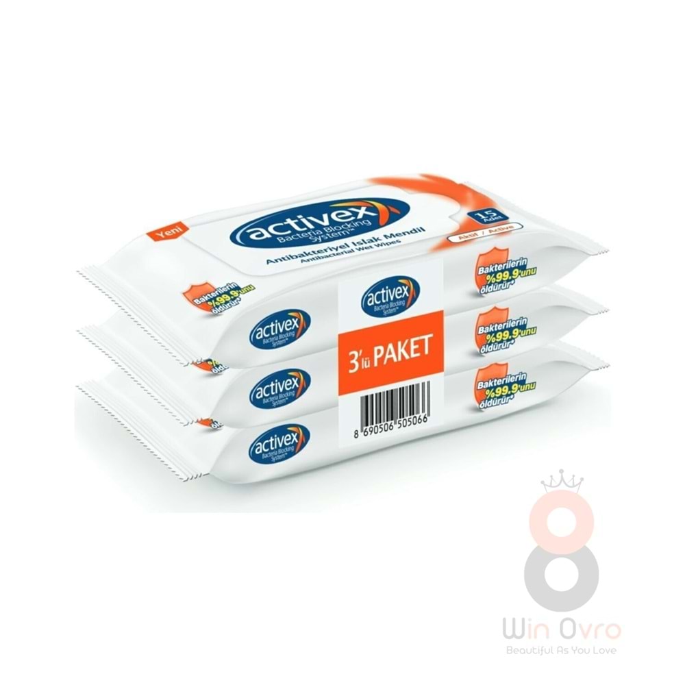 Activex Antibakteriyel Islak Mendil Aktif Cep Boy Islak Mendil 3 x 15 Adet