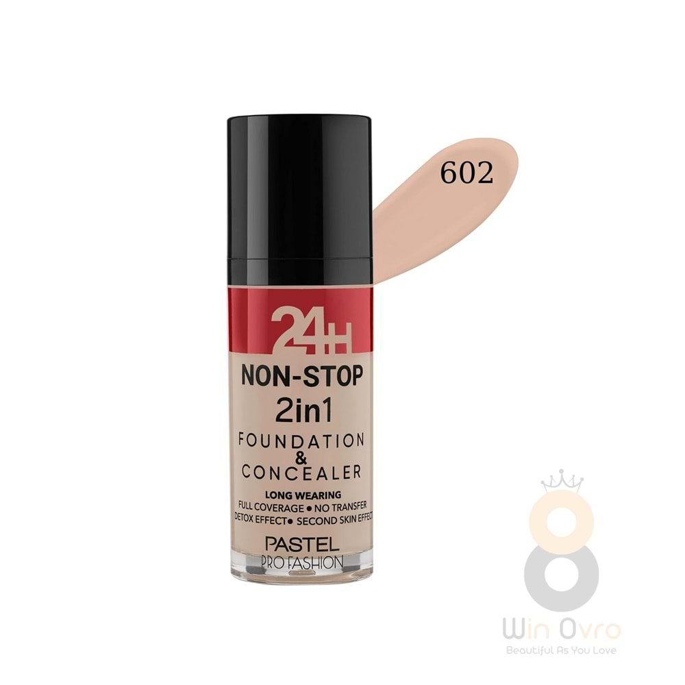 Pastel 24H Non-Stop 2in1 Foundation & Concealer - Fondöten & Kapatıcı 602 Light Porcelaın