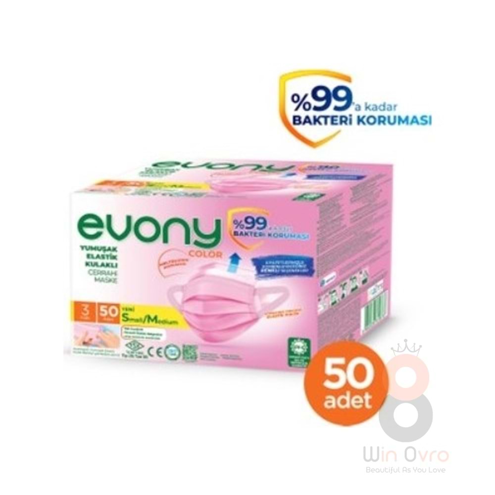 Evony Maske Pembe Renk 3 Katlı 50 Li