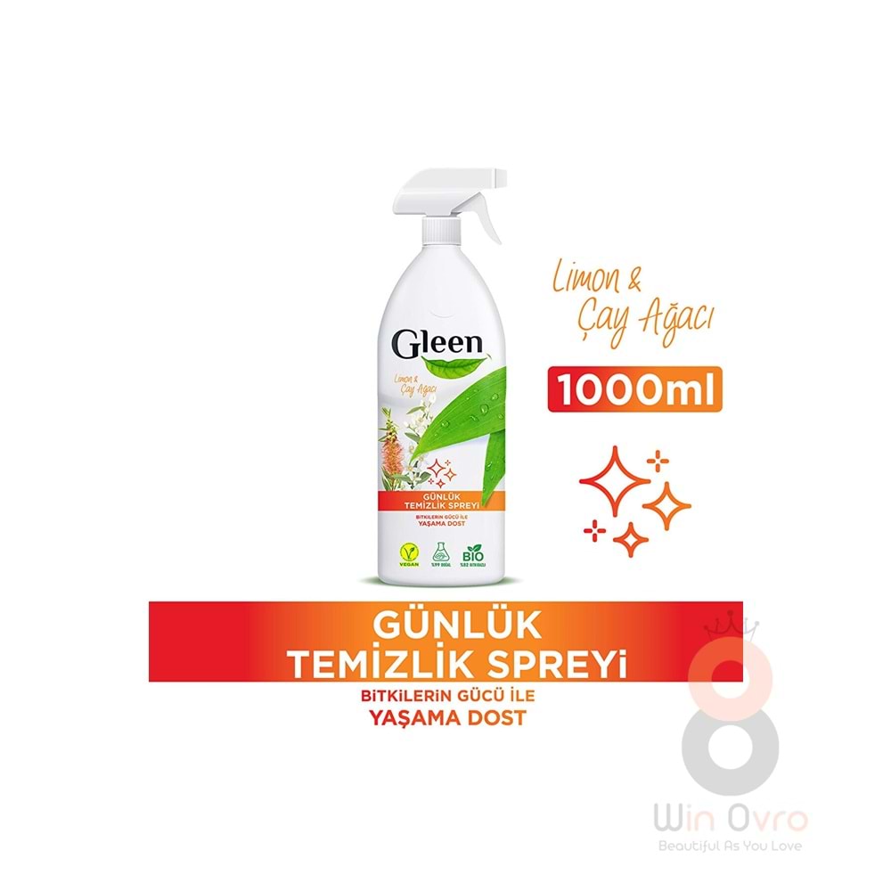 Gleen Organik Içerikli Vegan 1 Lt Limon-çay Ağacı Sprey Yüzey Temizleyici