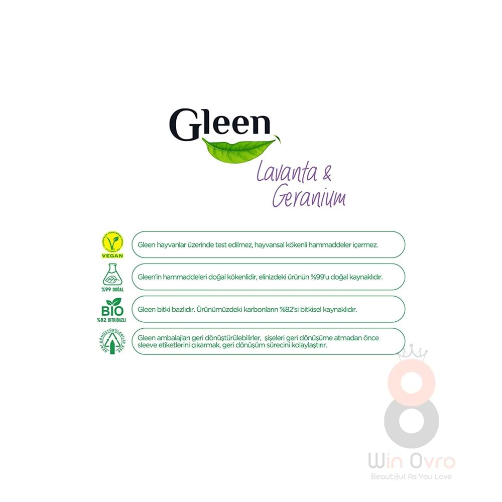 Gleen Organik Içerikli Vegan 1 Lt Lavanta-geranium Sprey Yüzey Temizleyici