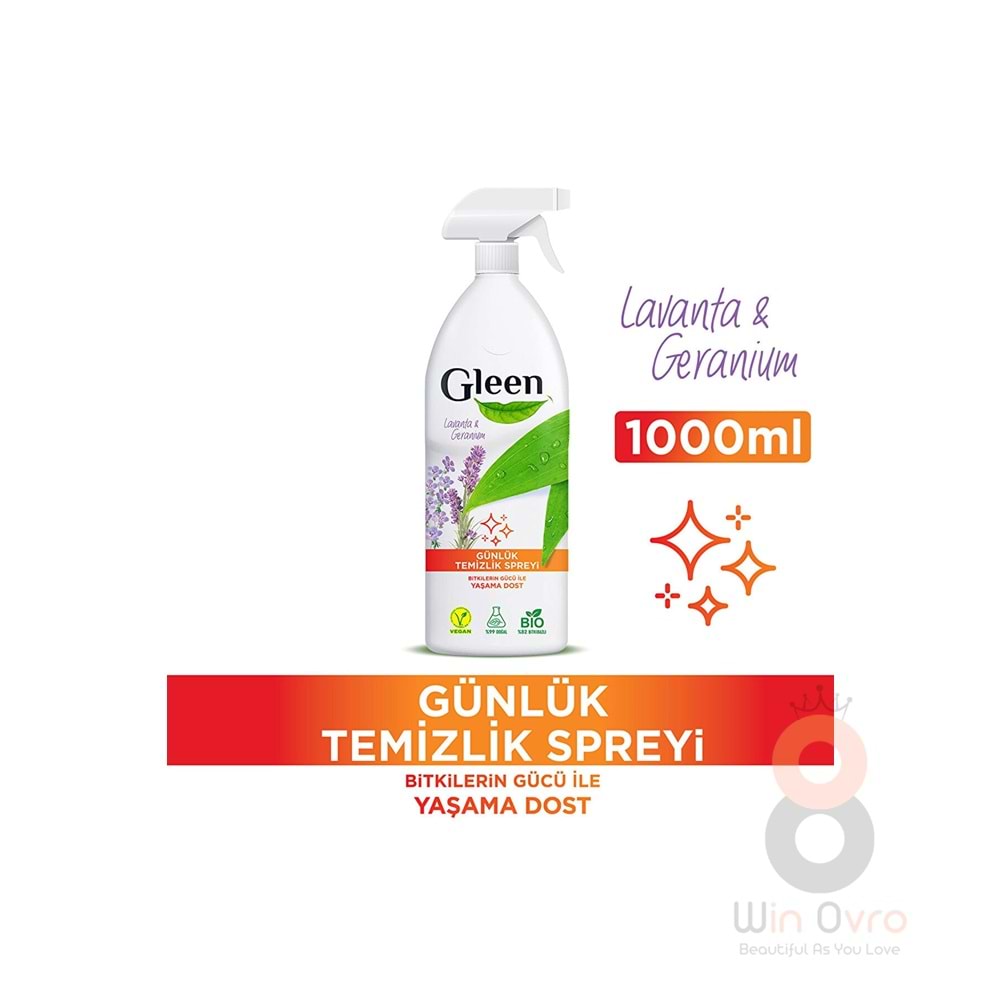 Gleen Organik Içerikli Vegan 1 Lt Lavanta-geranium Sprey Yüzey Temizleyici