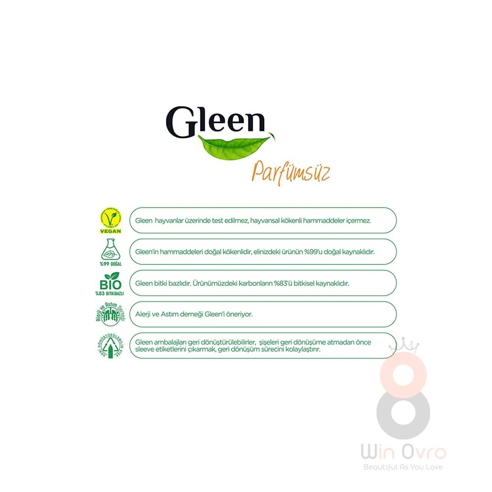 Gleen Organik Içerikli Vegan 1 Lt Parfümsüz Sprey Yüzey Temizleyici