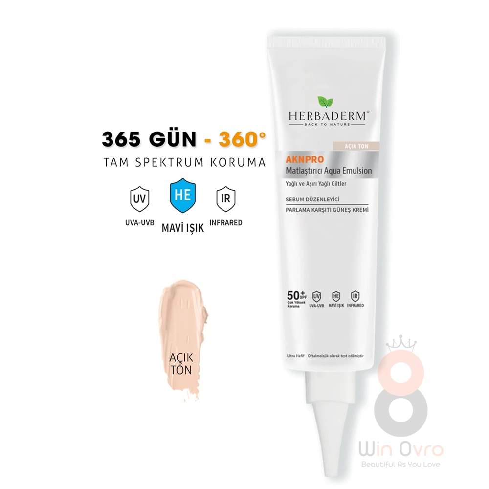 Herbaderm AKNPRO Yağlı, Akneye Meyilli Ciltler için Nemlendirici Güneş Kremi, 50+ SPF