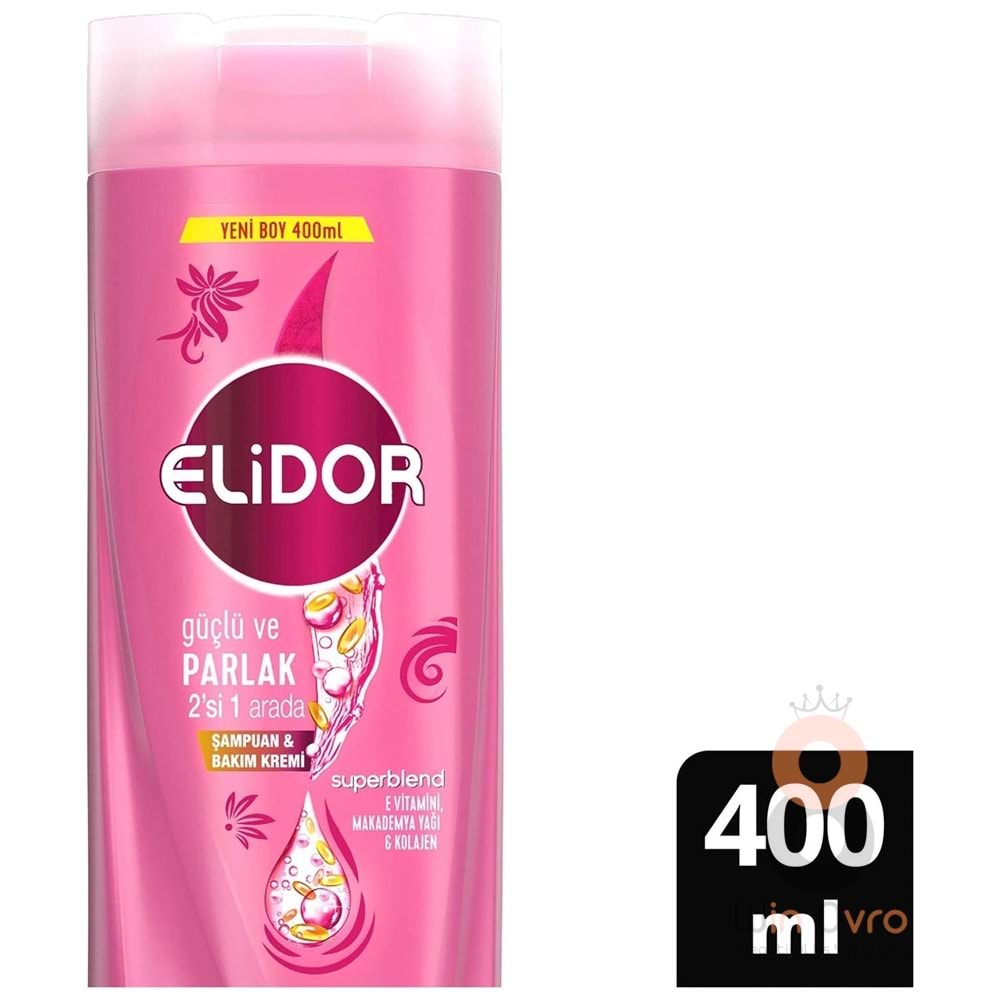 Elidor Superblend 2'si 1 Arada Şampuan ve Saç Bakım Kremi Güçlü ve Parlak E Vitamini Makademya Yağı 400 ml Elidor Superblend 2'si 1 Arada Şampuan ve Saç Bakım Kremi Güçlü ve Parlak E Vitamini Makademya Yağı 400 ml