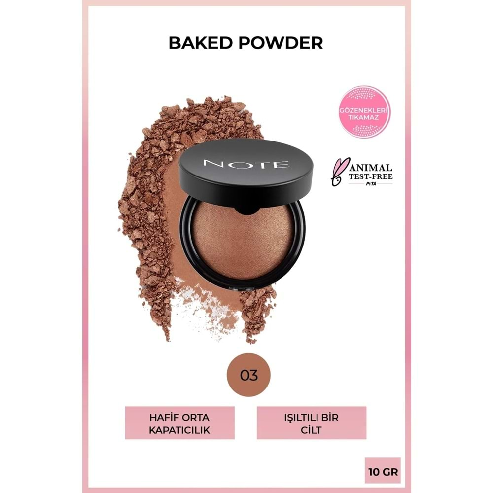 Note Baked Powder Işıltılı Bitişli Highlighter Toz Yüz Pudrası 03 Caramel Cake