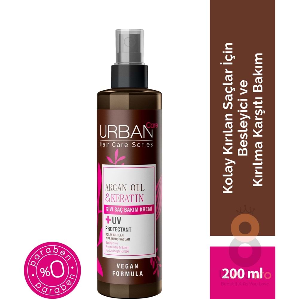 Urban Care Argan Yağı Kolay Kırılan Yıpranmış Saçlara Özel Sıvı Saç Bakım Kremi-Vegan-200 ML