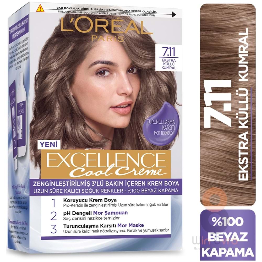 Loreal Paris Excellence Cool Creme Saç Boyası – 7.11 Ekstra Küllü Kumral