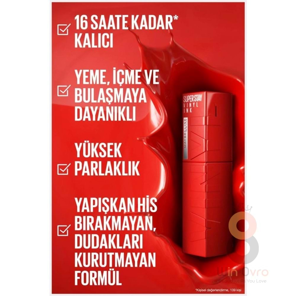 Maybelline New York Super Stay Vinyl Ink Uzun Süre Kalıcı Likit Parlak Ruj 50 Wicked