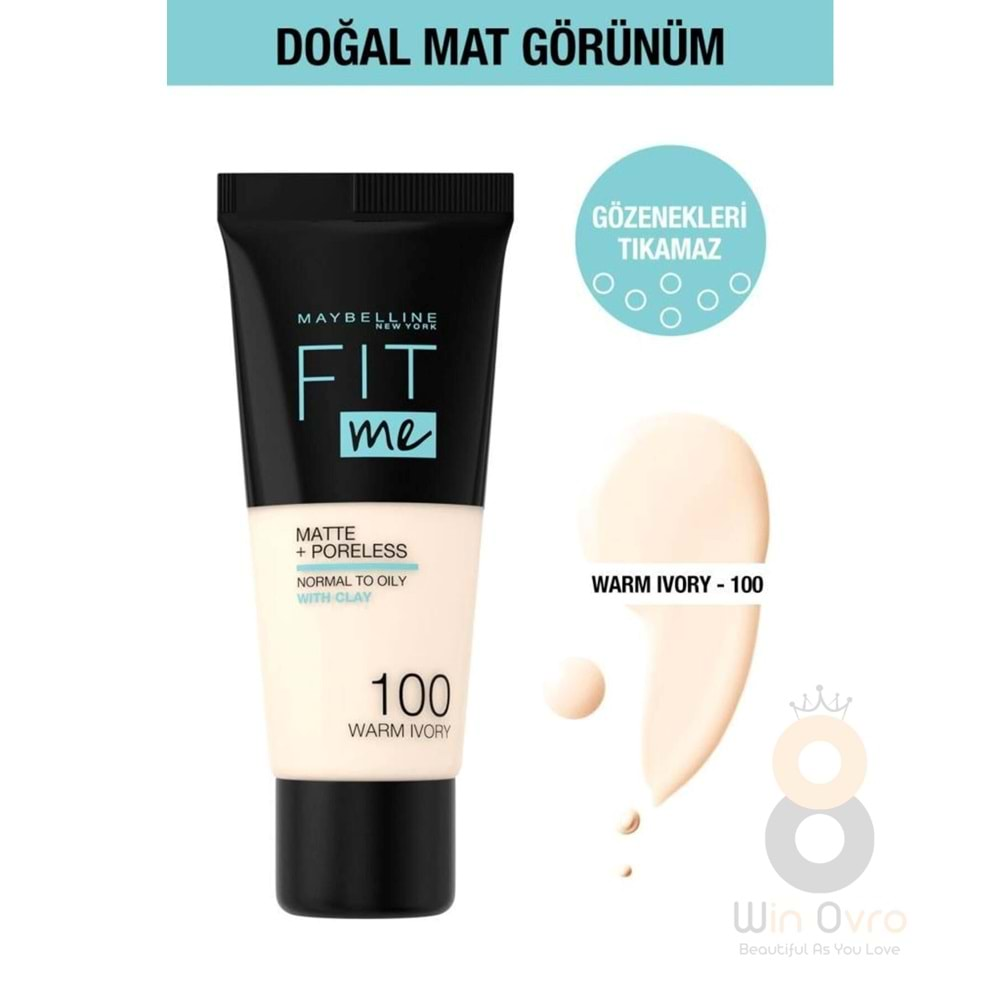 Maybelline New York Fit Me Matte Poreless Fondöten - 100 Warm Ivory