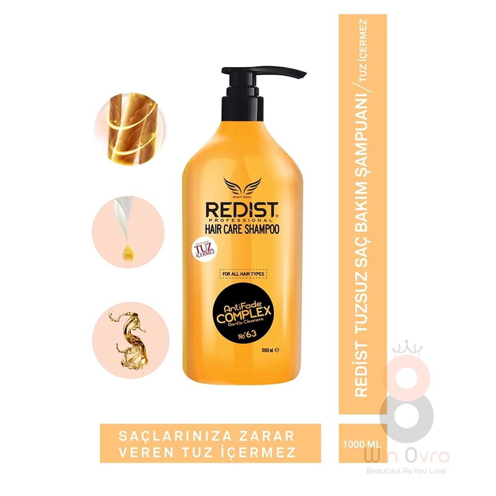 Redist Haircare Shampoo 1000 Ml Şampuan Tuz Içermez, Unisex, Tüm Saçlar Için Uygun