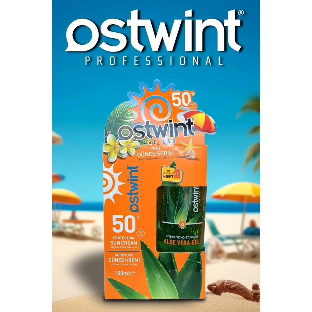 Ostwint SPF 50+ Güneş Kremi 100 ml E Vitaminli + Aloe Vera Jel 100 ml Hediyeli