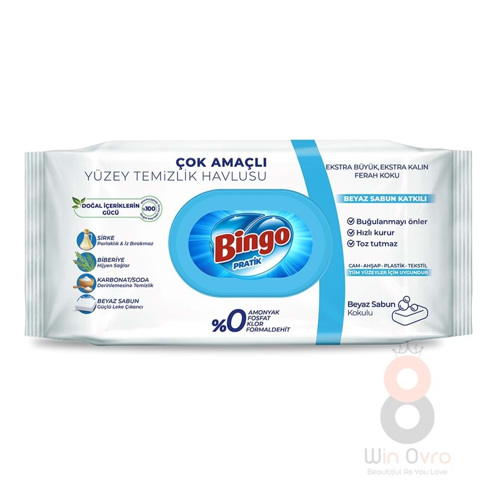 Bingo Yüzey Temizleme Havlusu Beyaz Sabun Kokulu 96 Adetli 1 Paket