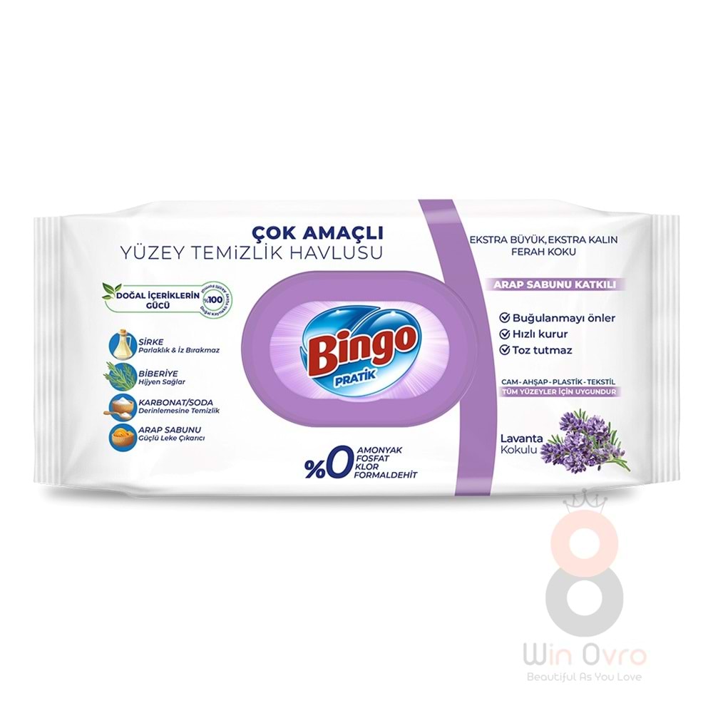 Bingo Yüzey Temizleme Havlusu Lavanta Kokulu 96 Adetli 1 Paket