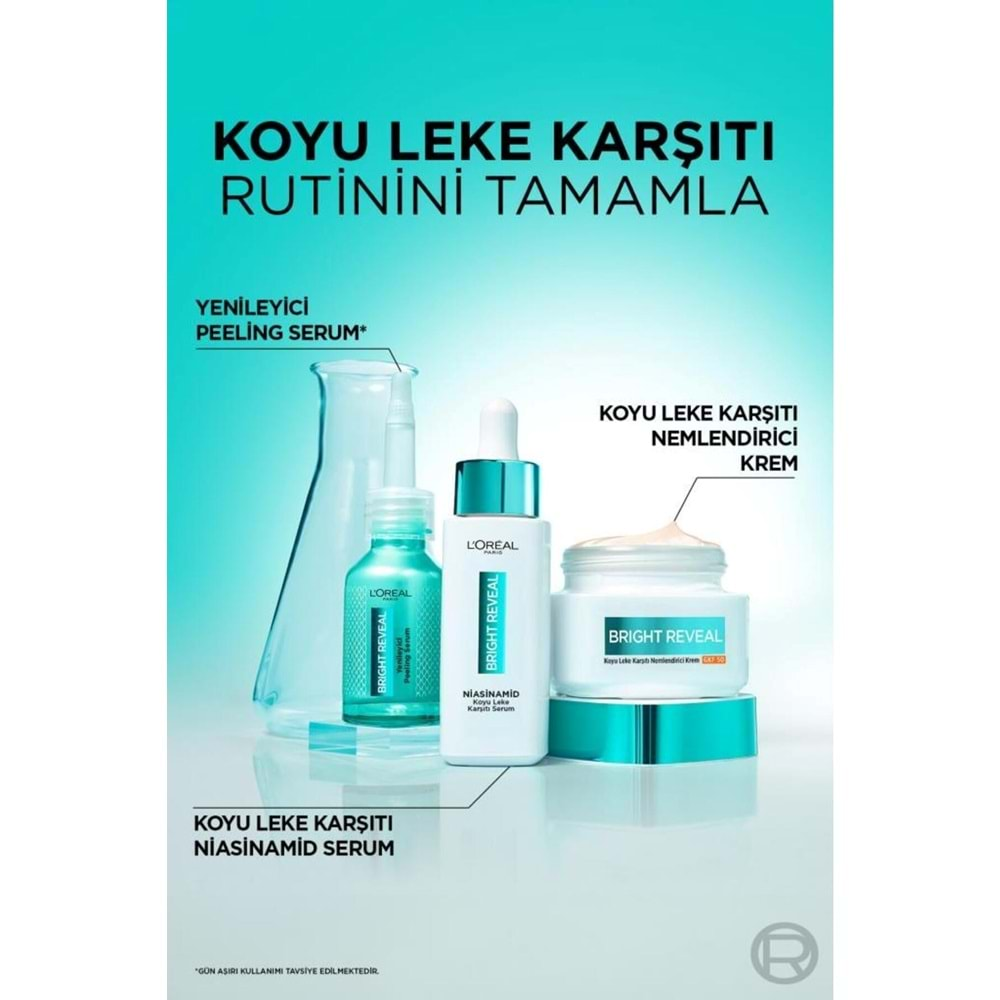 Loreal Paris Bright Reveal Koyu Leke Karşıtı, Cilt Tonu Eşitleyici Spf50 Nemlendirici Krem Niasinamid 50ml