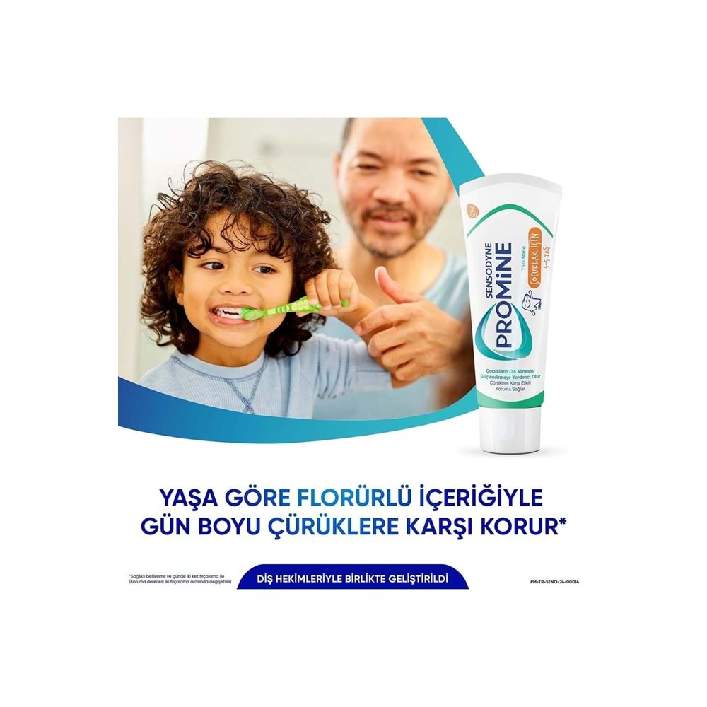 Sensodyne Promine 3-5 Yaş Çocuklar İçin Gün Boyu Çürüklere Karşı Koruyan Şekersiz Diş Macunu 50ml