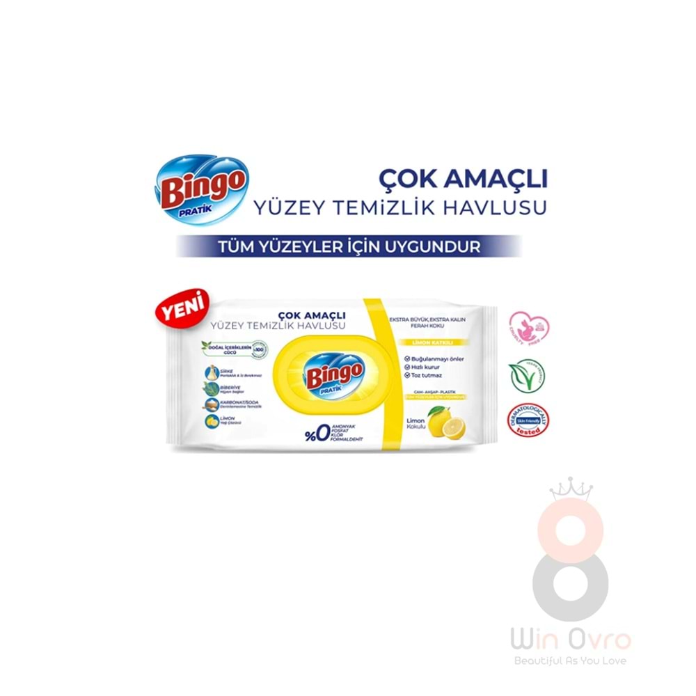 Bingo Yüzey Temizleme Havlusu Limon Kokulu 96 Adetli 1 Paket