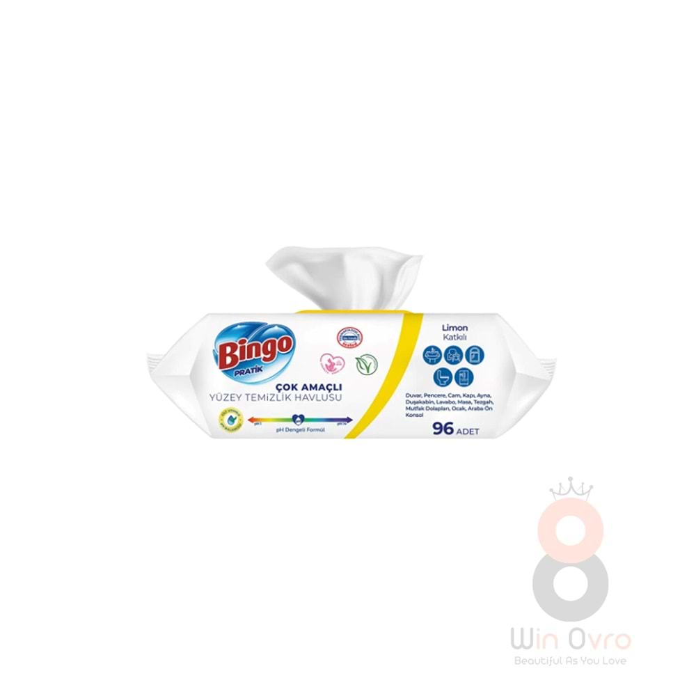 Bingo Yüzey Temizleme Havlusu Limon Kokulu 96 Adetli 1 Paket