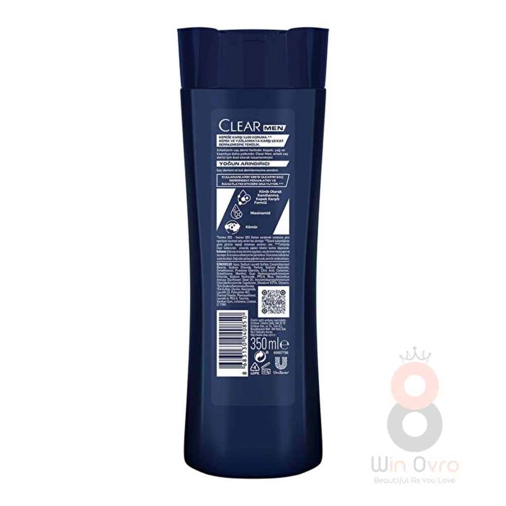 Clear Men Şampuan Yoğun Arındırıcı Kömür Kepeğe Karşı Etkili 350 ml