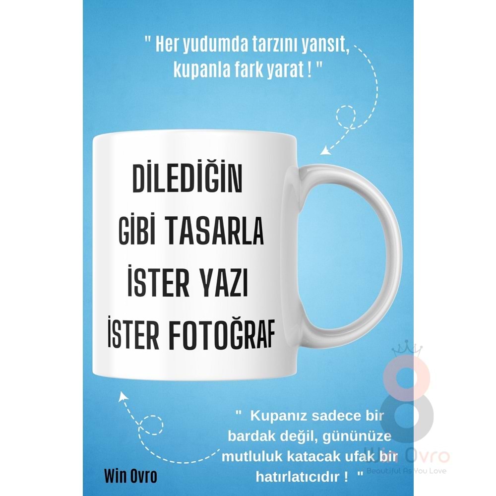 Win Ovro Premium Ultra Beyaz Porselen Hediye Baskılı Kupa Bardak - Kişiye Özel Tasarım Fotoğraf Yazı