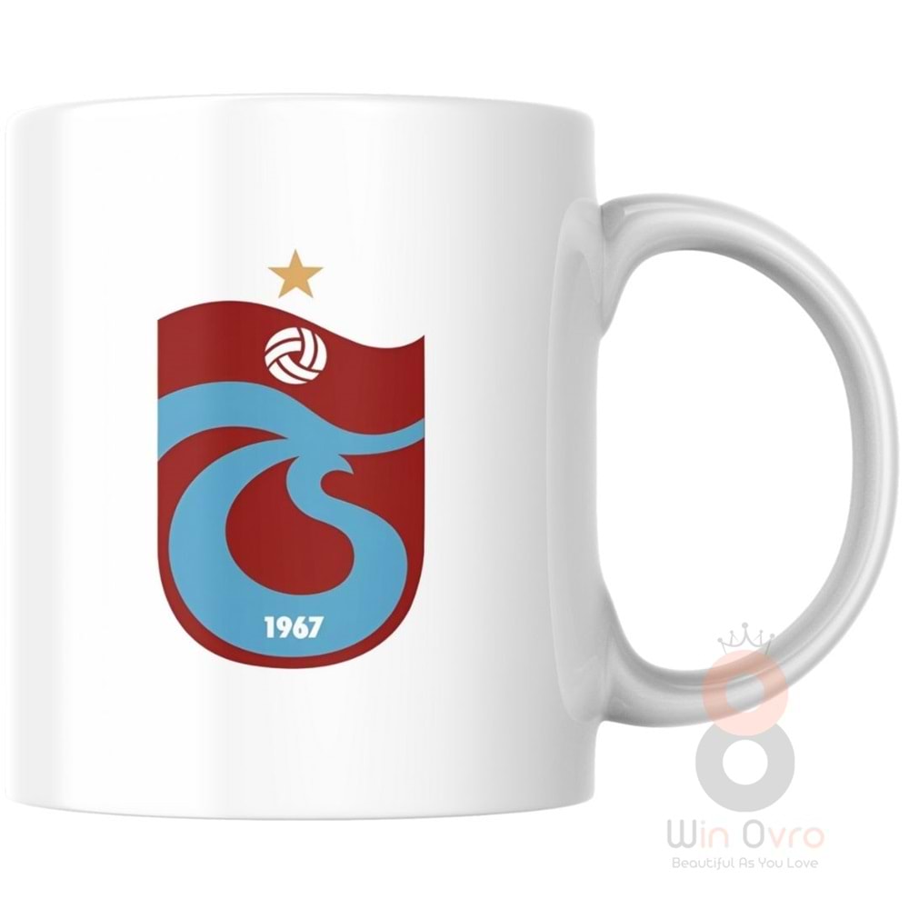 Win Ovro Premium Ultra Beyaz Porselen Kupa Bardak Çift Yönlü Baskılı - Trabzonspor
