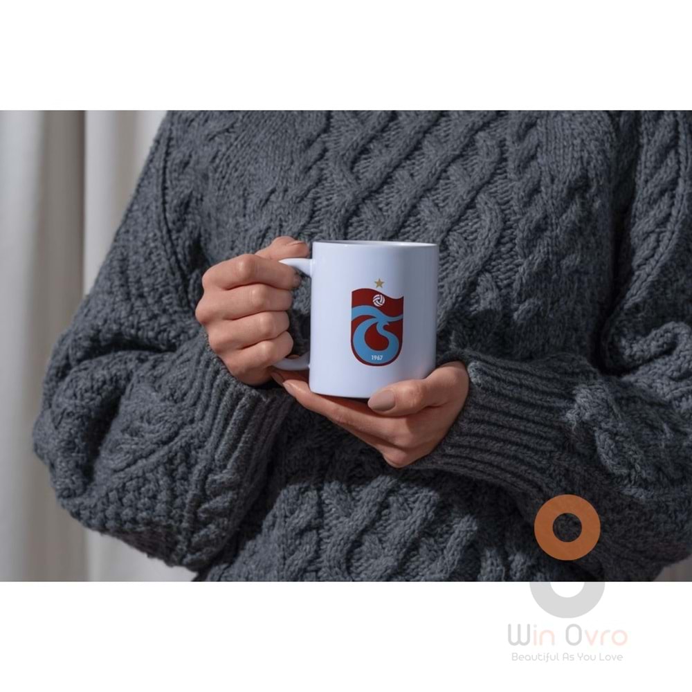 Win Ovro Premium Ultra Beyaz Porselen Kupa Bardak Çift Yönlü Baskılı - Trabzonspor