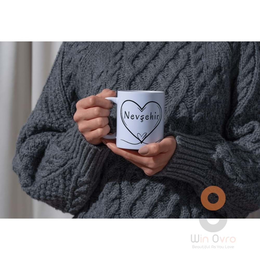 Win Ovro Premium Ultra Beyaz Porselen Kupa Bardak Çift Yönlü Baskılı - Nevşehir