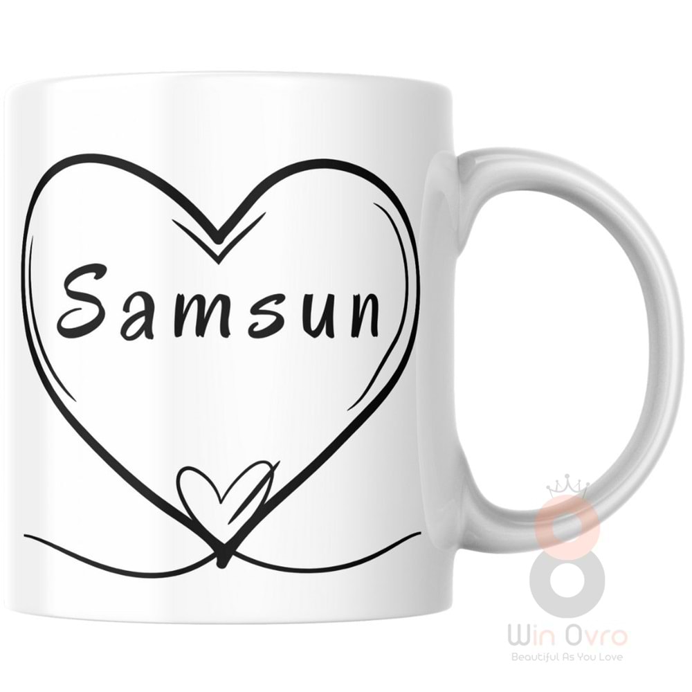 Win Ovro Premium Ultra Beyaz Porselen Kupa Bardak Çift Yönlü Baskılı - Samsun