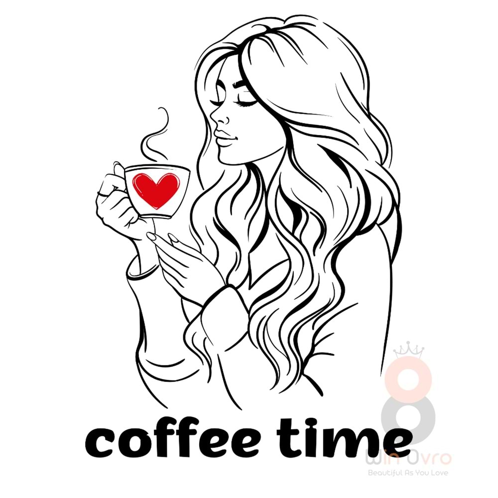 Win Ovro Premium Ultra Beyaz Porselen Kupa Bardak Çift Yönlü Baskılı - Coffee Time