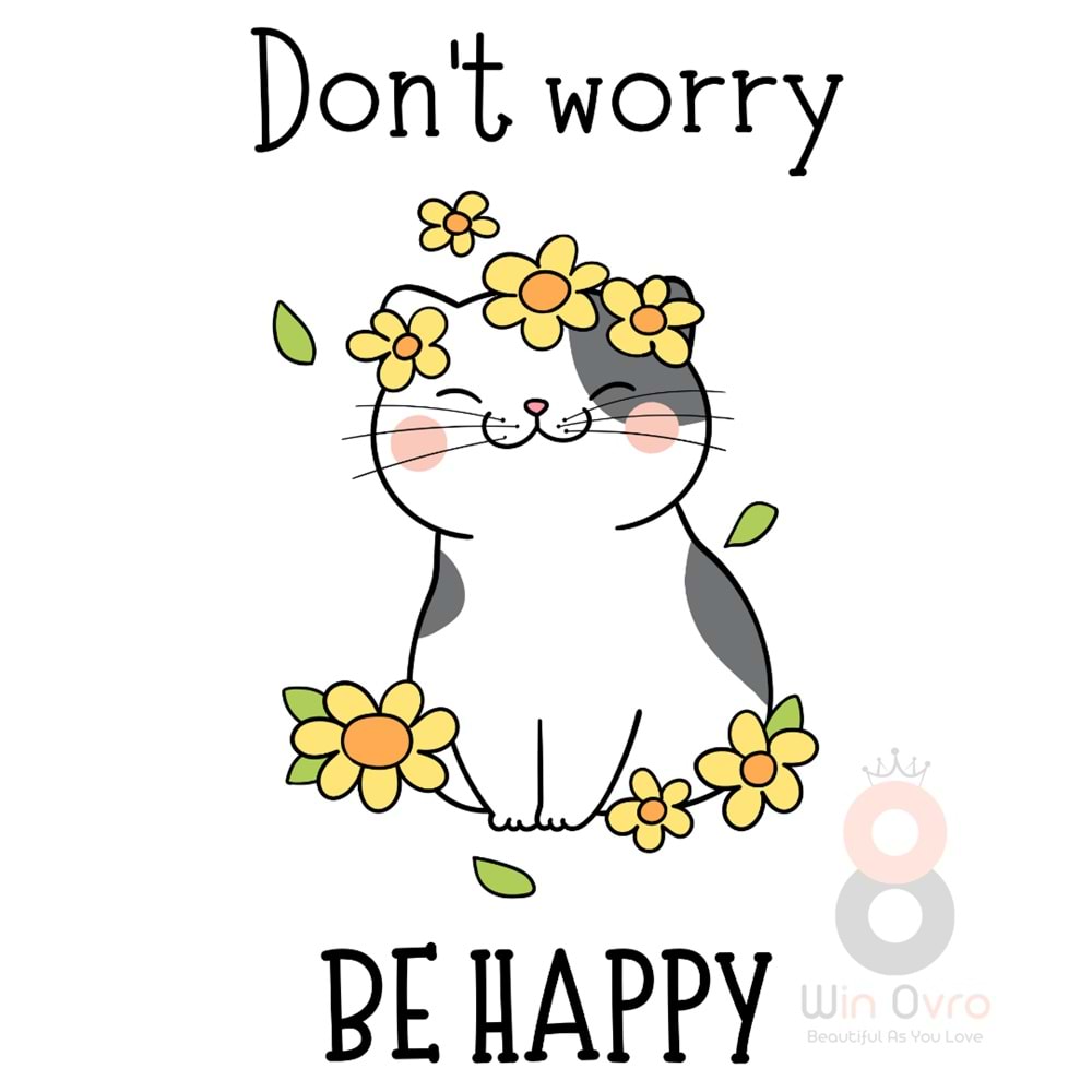 Win Ovro Premium Ultra Beyaz Porselen Kupa Bardak Çift Yönlü Baskılı - Dont Worry Be Happy