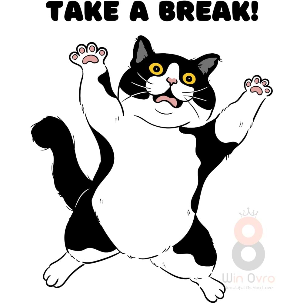 Win Ovro Premium Ultra Beyaz Porselen Kupa Bardak Çift Yönlü Baskılı - Take A Break Coffee