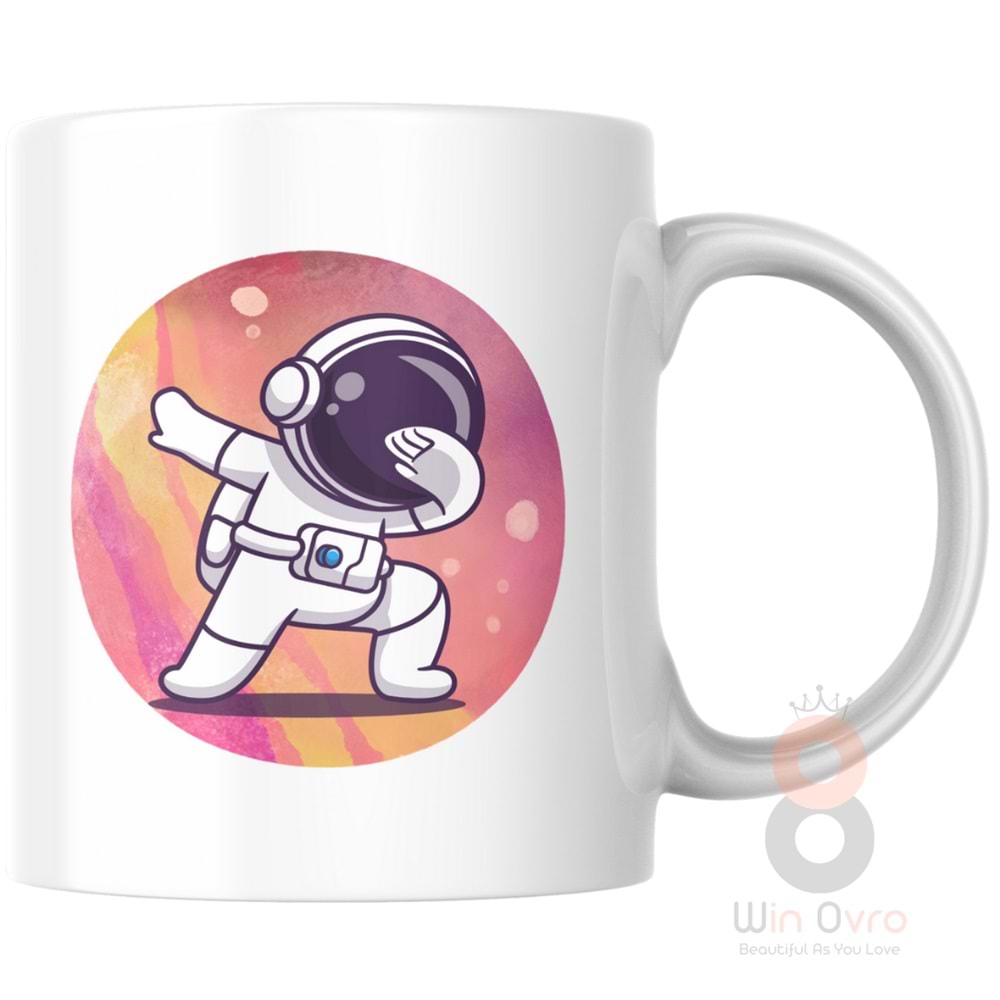 Win Ovro Premium Ultra Beyaz Porselen Kupa Bardak Çift Yönlü Baskılı - Astronat Renkli