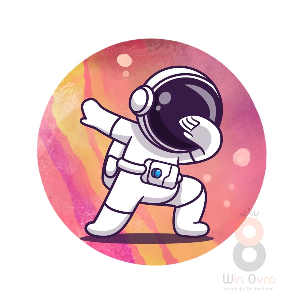 Win Ovro Premium Ultra Beyaz Porselen Kupa Bardak Çift Yönlü Baskılı - Astronat Renkli