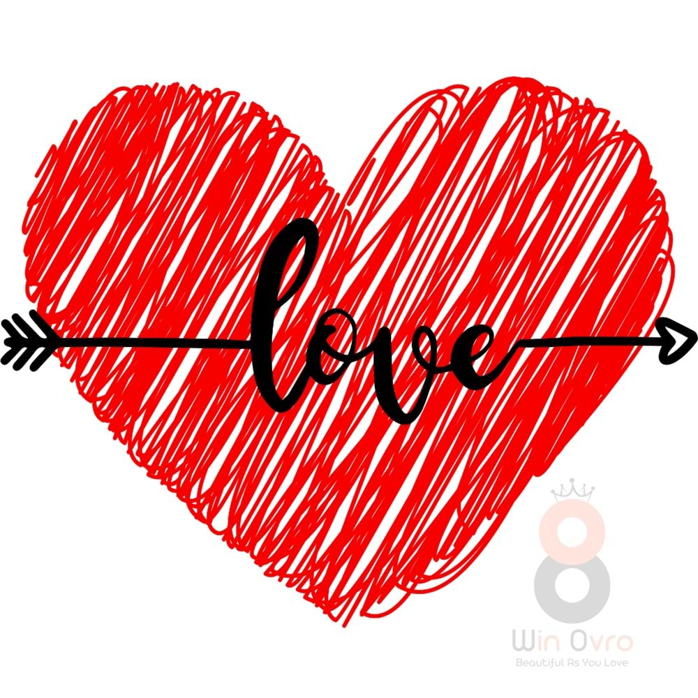Win Ovro Premium Ultra Beyaz Porselen Kupa Bardak Çift Yönlü Baskılı - Aşk Sevgili Love Kalp