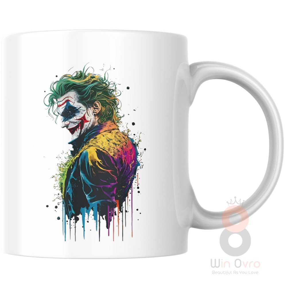 Win Ovro Premium Ultra Beyaz Porselen Kupa Bardak Çift Yönlü Baskı - Joker İllüstrasyon