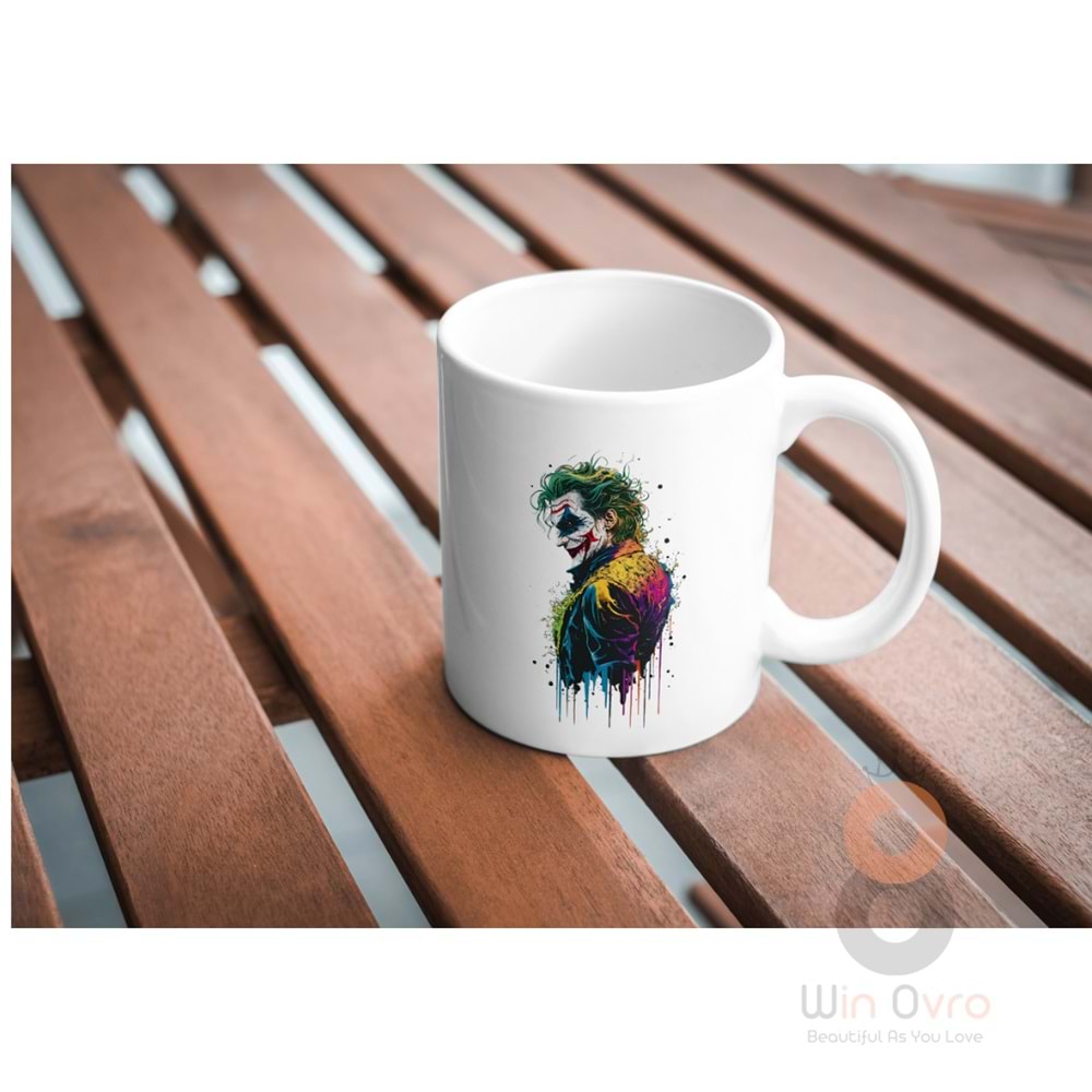 Win Ovro Premium Ultra Beyaz Porselen Kupa Bardak Çift Yönlü Baskı - Joker İllüstrasyon