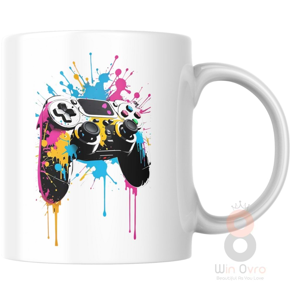 Win Ovro Premium Beyaz Porselen Hediye Kupa Bardak Çift Yön Baskı - Game Joystick Console Kol PS