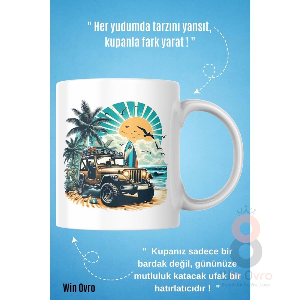 Win Ovro Premium Beyaz Porselen Hediye Kupa Bardak Çift Yön Baskı - Off Road Rüyası