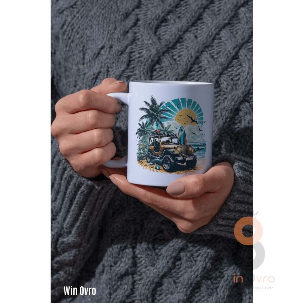 Win Ovro Premium Beyaz Porselen Hediye Kupa Bardak Çift Yön Baskı - Off Road Rüyası