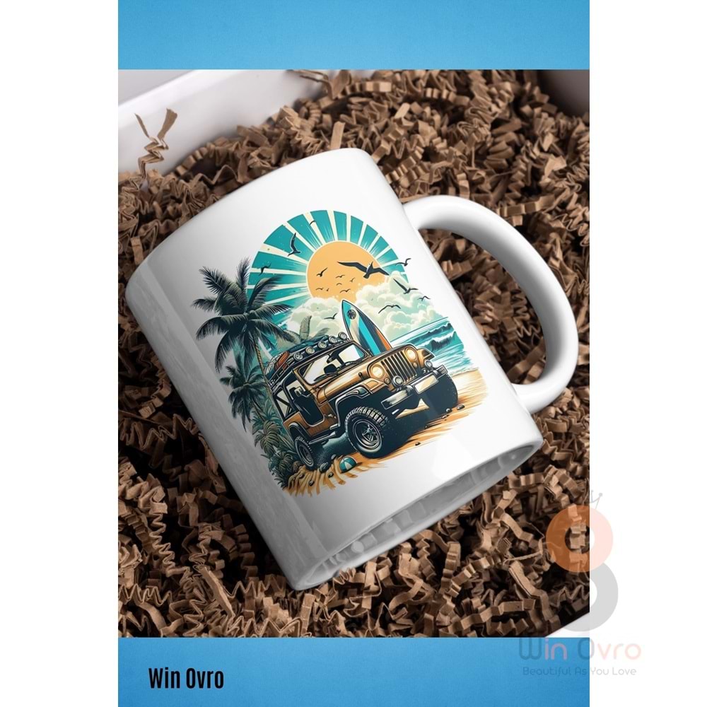 Win Ovro Premium Beyaz Porselen Hediye Kupa Bardak Çift Yön Baskı - Off Road Rüyası