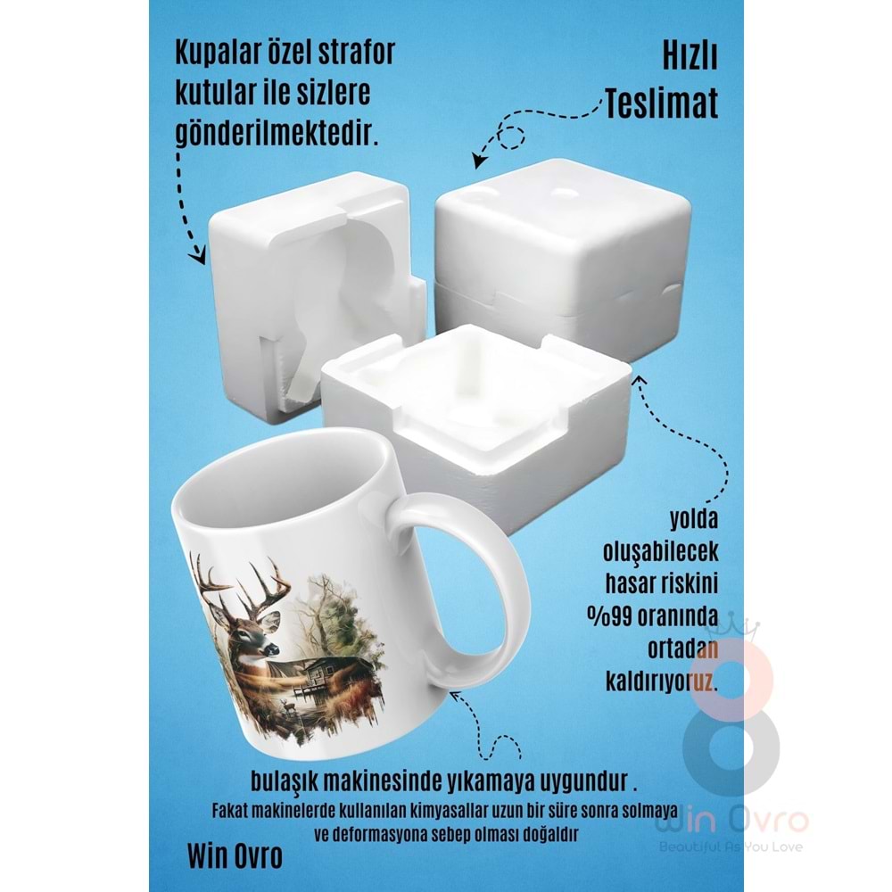 Win Ovro Premium Beyaz Porselen Hediye Kupa Bardak Çift Yön Baskı - Doğa ve Asaleti