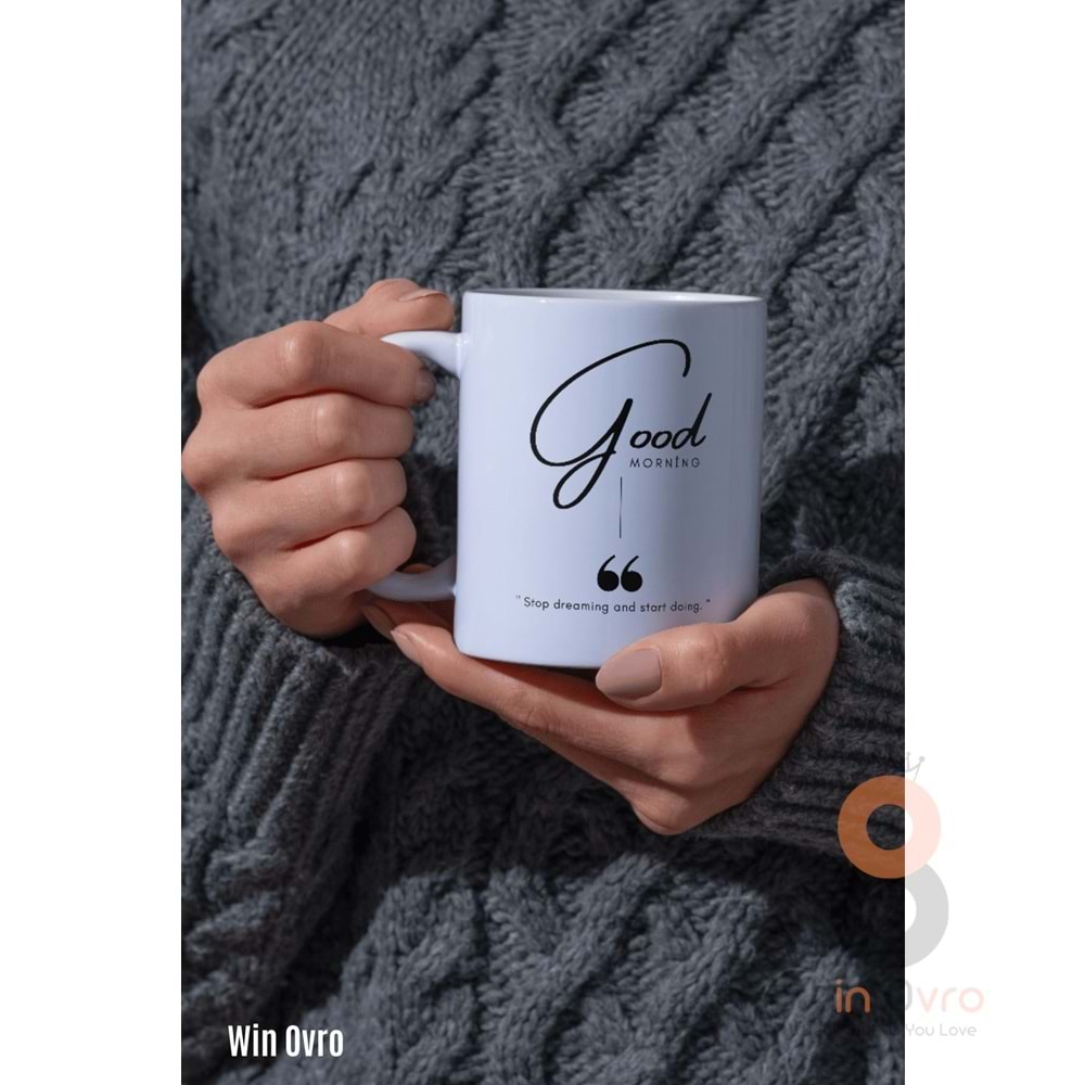 Win Ovro Premium Beyaz Porselen Hediye Kupa Bardak Çift Yön Baskı - Good Morning Dream