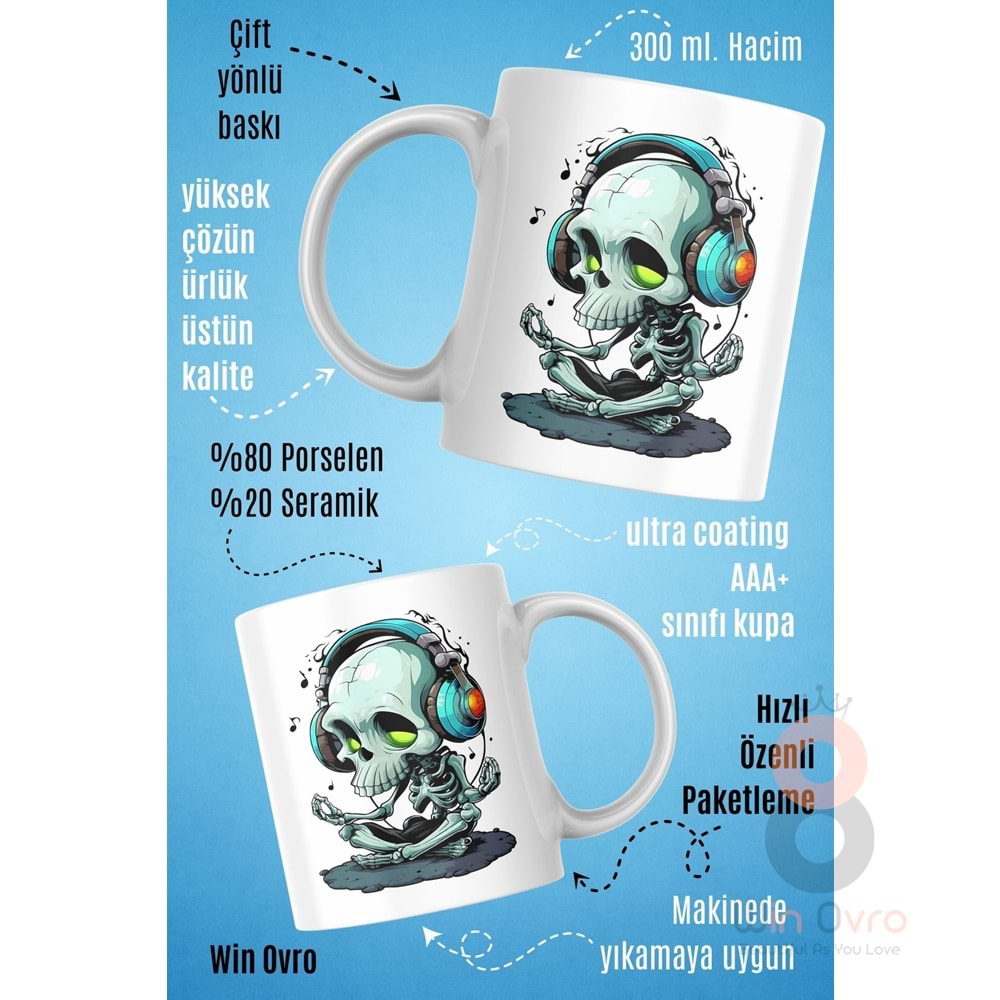 Win Ovro Premium Beyaz Porselen Hediye Kupa Bardak Çift Yön Baskı - Ruh Melodisi Ölümsüz Ritim