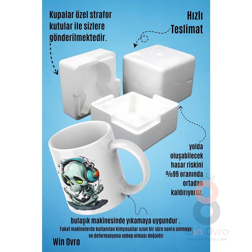 Win Ovro Premium Beyaz Porselen Hediye Kupa Bardak Çift Yön Baskı - Ruh Melodisi Ölümsüz Ritim