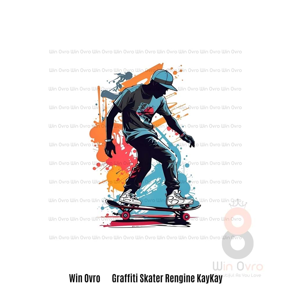 Win Ovro Premium Beyaz Porselen Hediye Kupa Bardak Çift Yön Baskı - Graffiti Skater Rengine KayKay