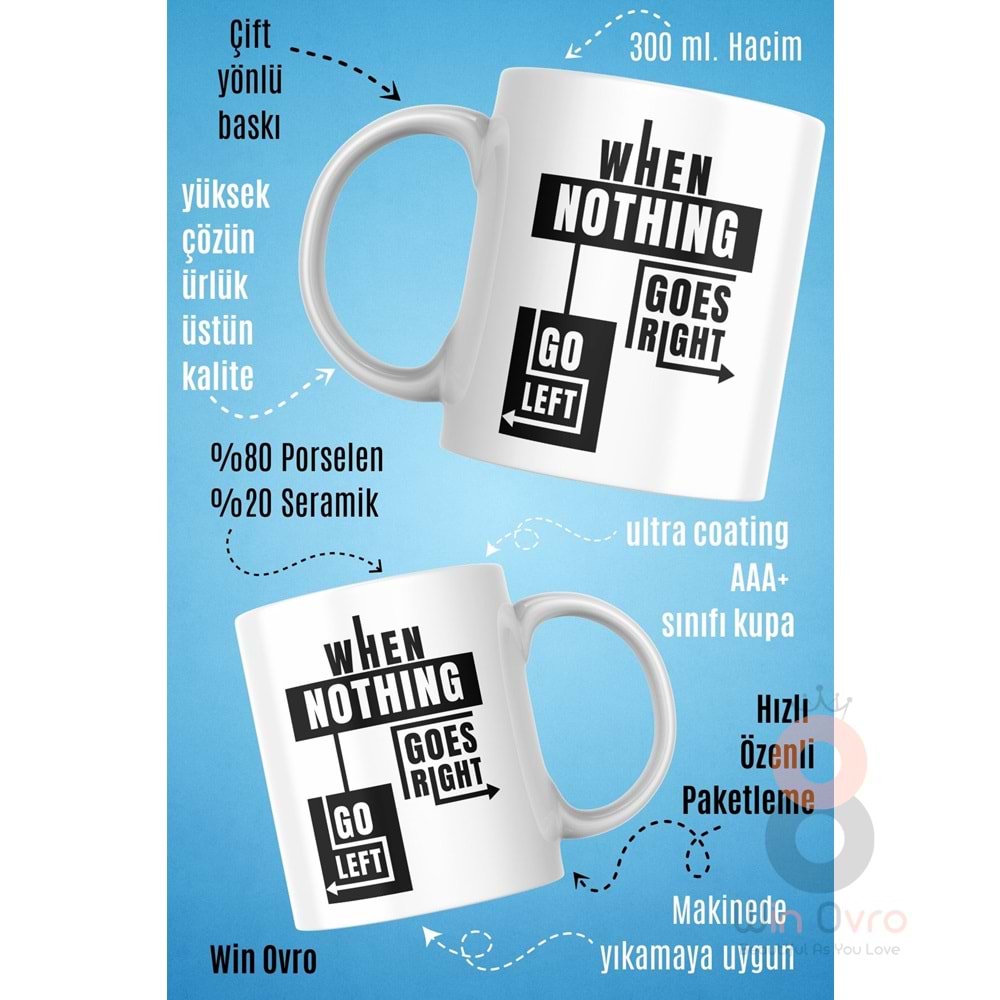 Win Ovro Premium Beyaz Porselen Hediye Kupa Bardak Çift Yön Baskı - When Nothing Hiç Bir Şey Bulama