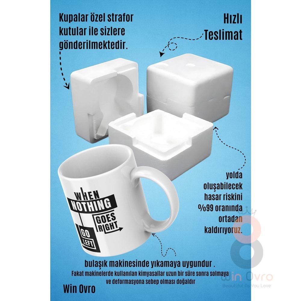Win Ovro Premium Beyaz Porselen Hediye Kupa Bardak Çift Yön Baskı - When Nothing Hiç Bir Şey Bulama