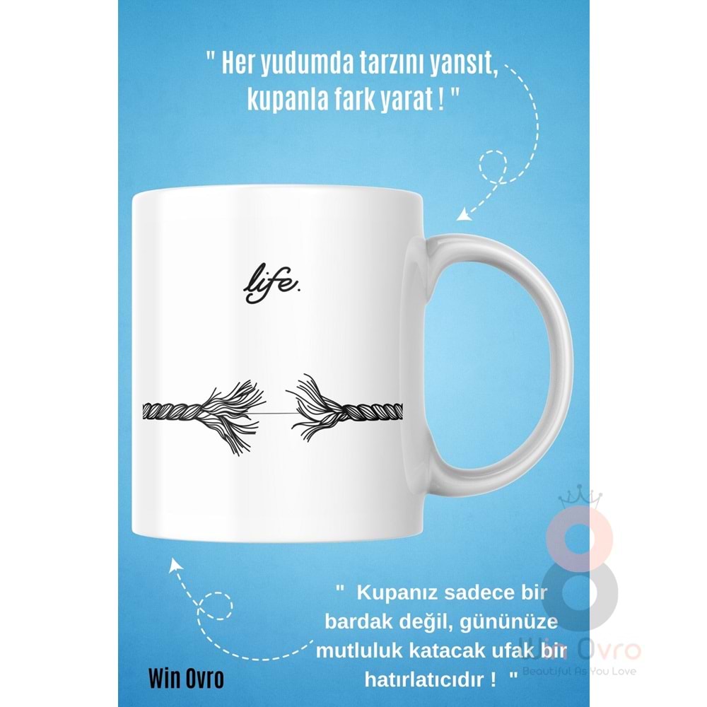 Win Ovro Premium Beyaz Porselen Hediye Kupa Bardak Çift Yön Baskı - Life is This Hayat İşte Bu