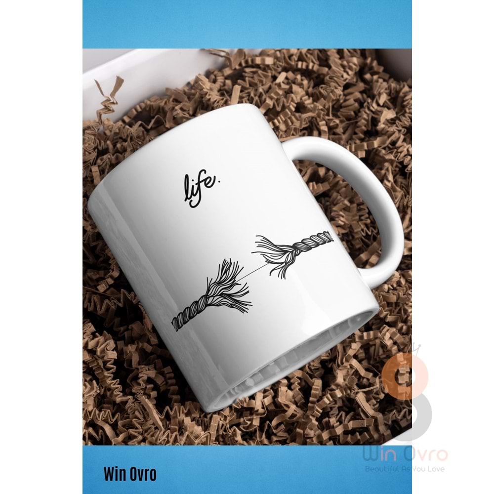Win Ovro Premium Beyaz Porselen Hediye Kupa Bardak Çift Yön Baskı - Life is This Hayat İşte Bu