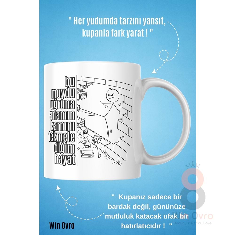 Win Ovro Premium Beyaz Porselen Hediye Çift Yön Baskılı Kupa Bardak - Bu muydu uğruna anamın karnını